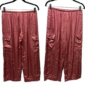 Y2K Victorias Secret Soft Satin Pink Cargo Pants Metallic Lounge Pockets